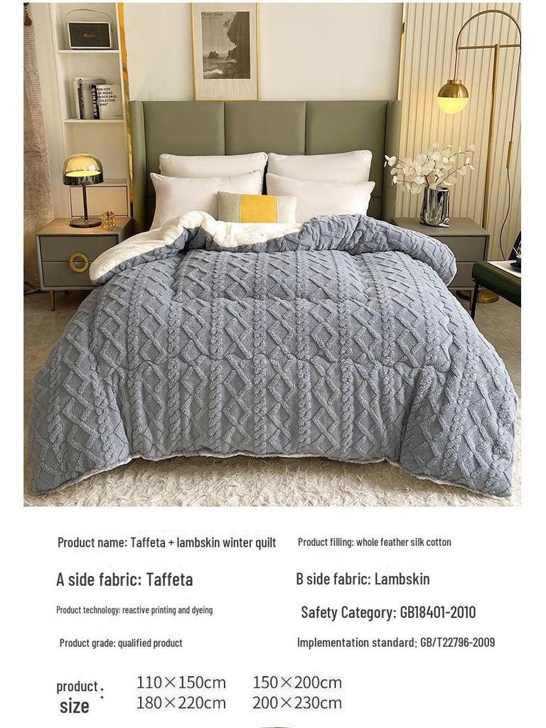 Double-Sided Quick-Heating Lambswool Fleece Winter Quilt for Single/Double Beds