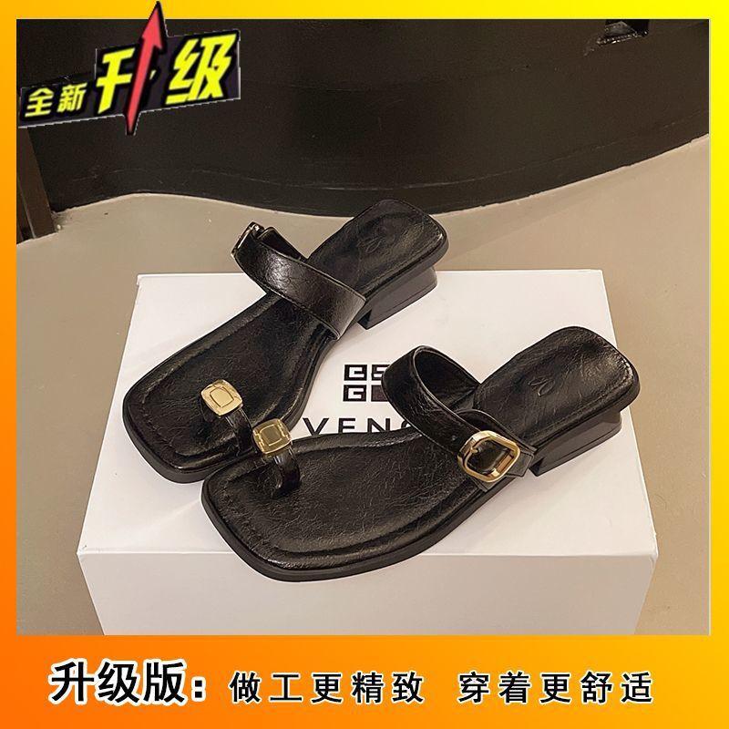 2025 new summer popular word with toe simple sandals women fashion wear versatile medium heel cool slippers women