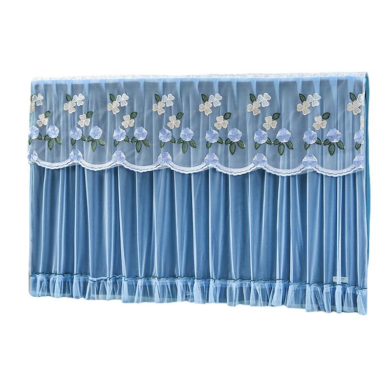 

32 дюйма Вышитый Пылезащитный чехол для телевизора Тканевая Пылезащитная штора Гостиная Кружево Волнистый край Дизайн Пылезащитный чехол Элегантность 80x55см 32 Inches синий