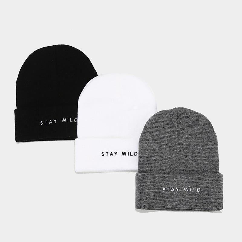 Autumn and winter new large board knitted hat men's trendy personality retro cold hat women's fashion letter embroidery simple stacking hat