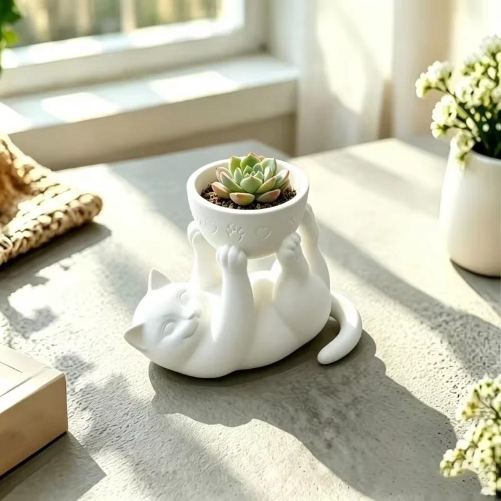 Irregular Shape Reclining Cat Planter 3D Printed Cat Plant Pot Succulent Planter  Room Decoration