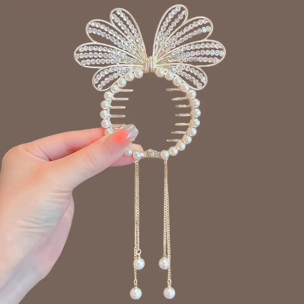 Elegant Tassel Hair Claw Rhinestone Pearl Flower Tassels Hair Clip Women Girl Ponytail Holder Hairpins Fringe Hair Accessories