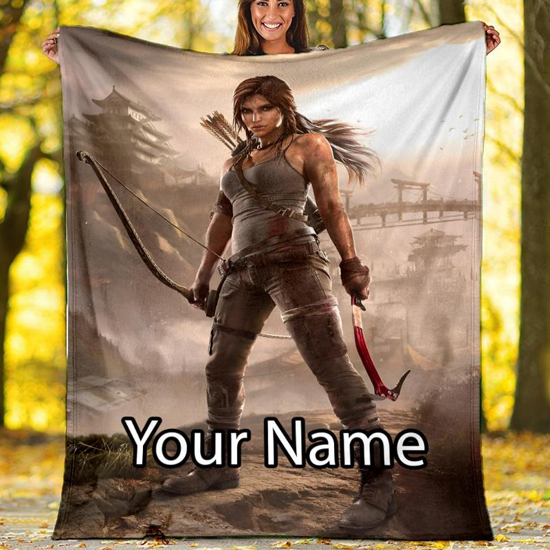Custom Name Tomb Raider Theme Printed Blanket - Perfect for Couch, Bed, Travel & Outdoor Use | Machine Washable, Cozy & Durable.