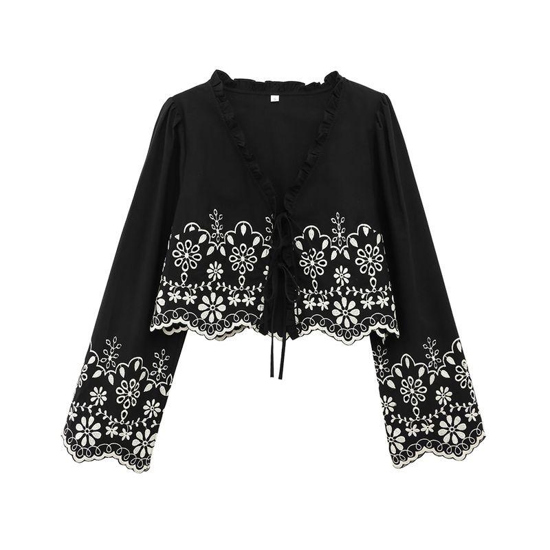 Kaslead New Arrival Women's Clothing Fashion Style Stylish Simple and Versatile Cut Out Embroider Cotton Tops 1268146