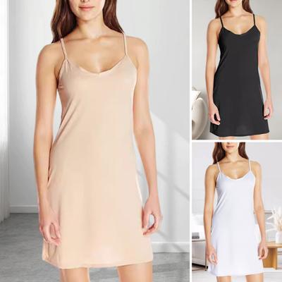 Women Nightdress V Neck Backless Sleeveless Solid Color Spaghetti Strap Slim Fit A-line Homewear Strappy Sleep Dress