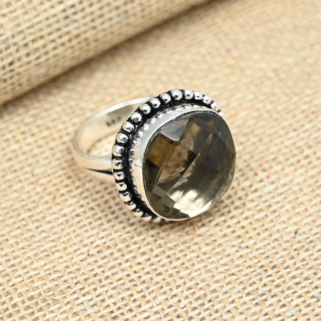 Smoky Topaz Gemstone 925 სტერლინგის ვერცხლის სამკაულები Beauteous ბეჭედი ხელნაკეთი სამკაულები