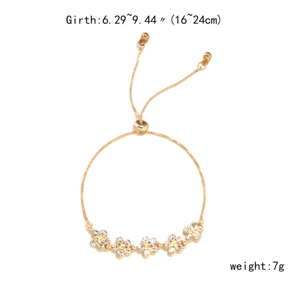 Shiny Inlaid Rhinestone Five Flowers Bracelets For Women Men Vintage Elegant Floral Plant Box Chain Lucky Bangle Wedding Jewelry