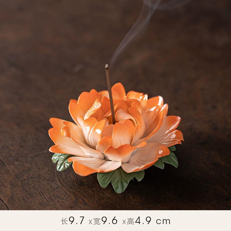 Peony Incense Holder Ceramic Pinched Flower Incense Stick Holder, Creative Art Home Decor Zen Burner for Aromatherapy, Gift