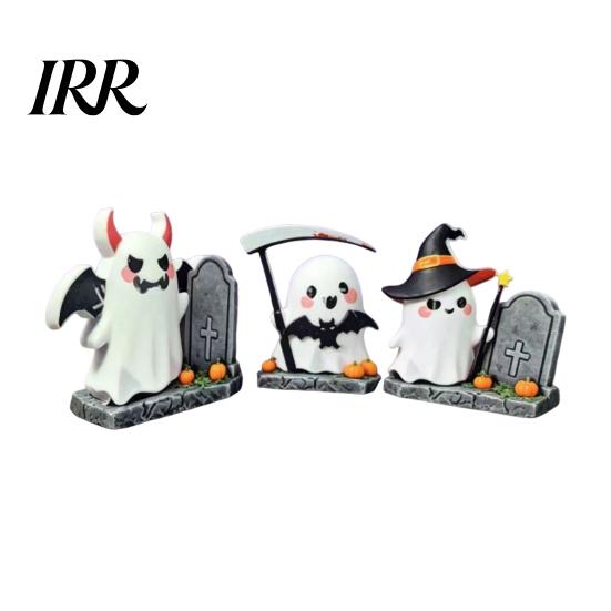 Store Holiday Display Decor 3Pcs Halloween Decoration, Resin Micro Landscape Miniature Figurines, Cute Ghost Spooky Home Pumpkin Fairy Garden Ornament