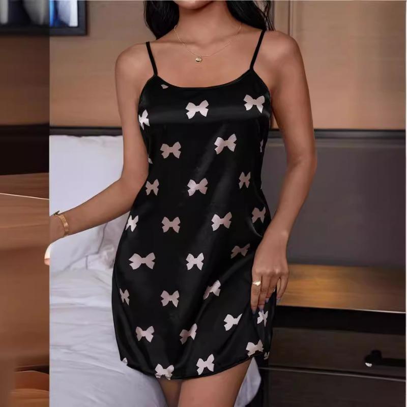 Women's Ice Silk Sexy Backless Thin Breathable Printed Slip Dress