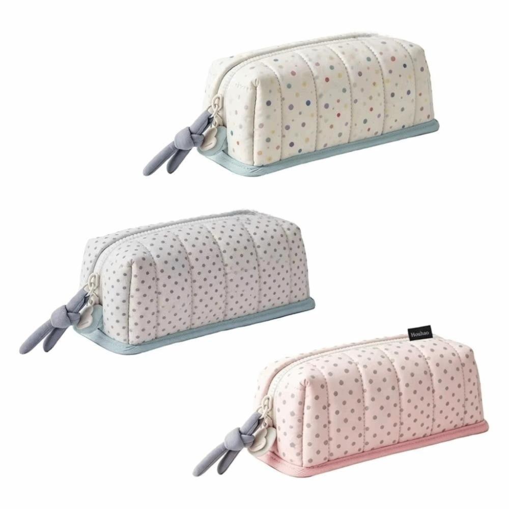 Large Capacity Pencil Box Dot Pattern Stationery Bag Fashion Pen Bag Portable Use