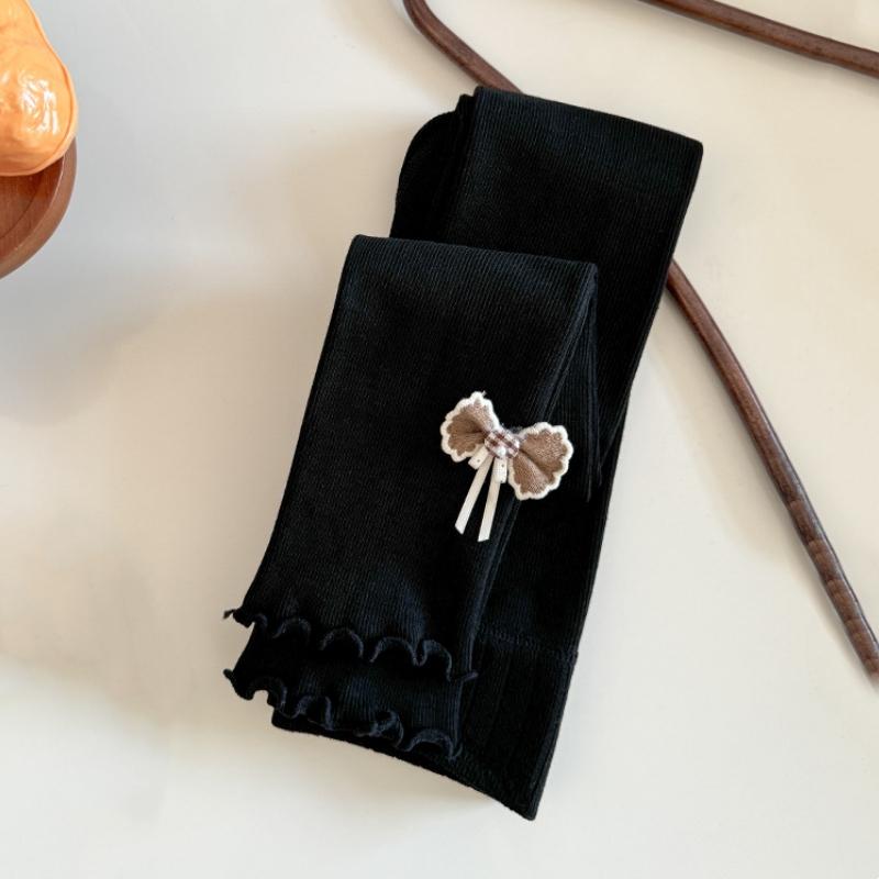 Spring Autumn Sweet Girls Tights Fine Design Ruffle Hem Bow Leggings Comfortable Princess Kids Leggings