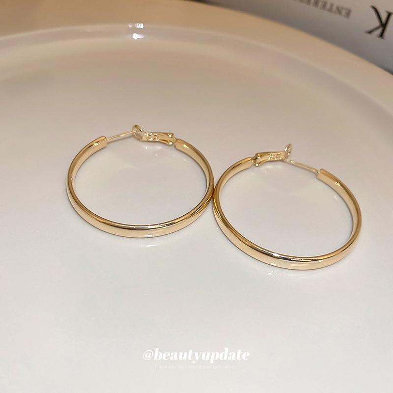 Silver Needle Metal Circle Plain Ring Earrings Korean Niche Temperament High-end Earrings Atmospheric Face Thin Earrings Wholesale
