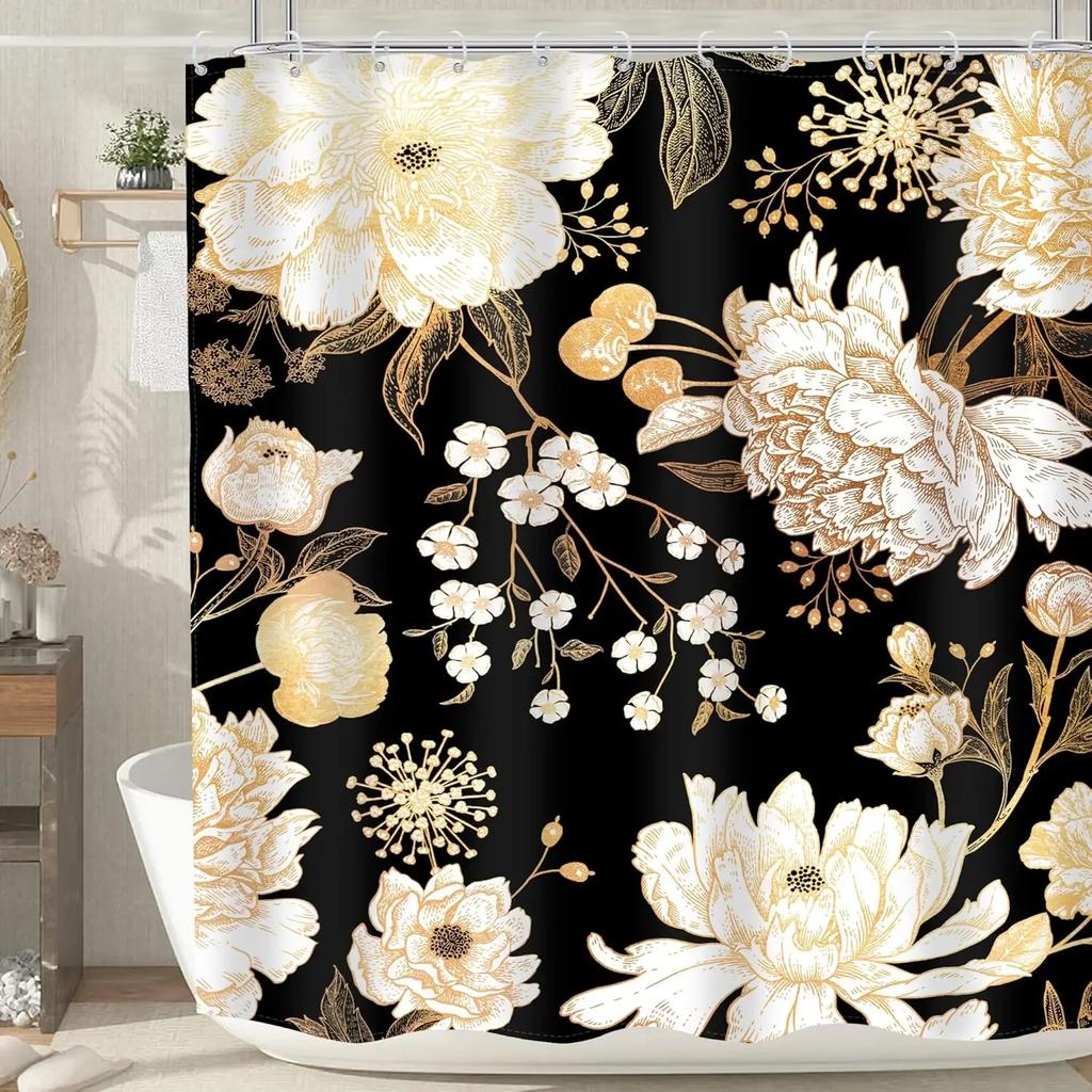 Blooming Cat Shower Curtain-Cute Kitten On Vibrant Floral Background, Cheerful Bathroom Decorative Shower Curtain