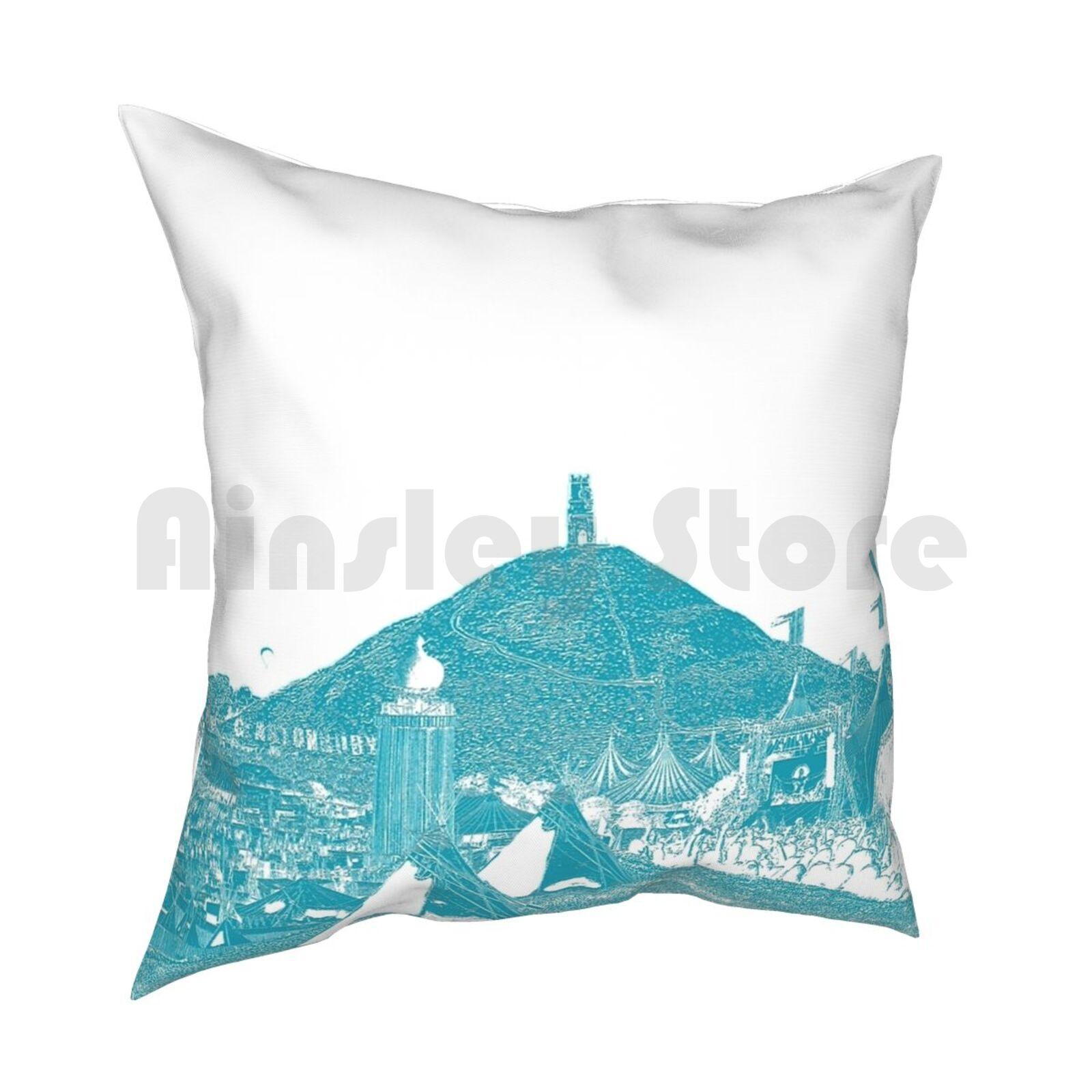 Glastonbury Festival Blue PrintGlasto th Anniversary Design Pillow Case Printed Home Soft DIY Pillow Cover 30x30cm 12x12in
