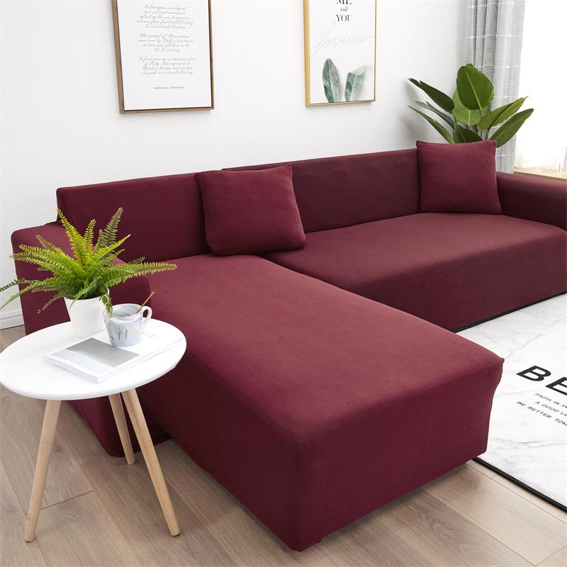 Solid Color Sofa Covers for Living Room Elastic Corner Couch Cover L Shaped Chaise Longue Slipcovers Chair Protector Home Decor