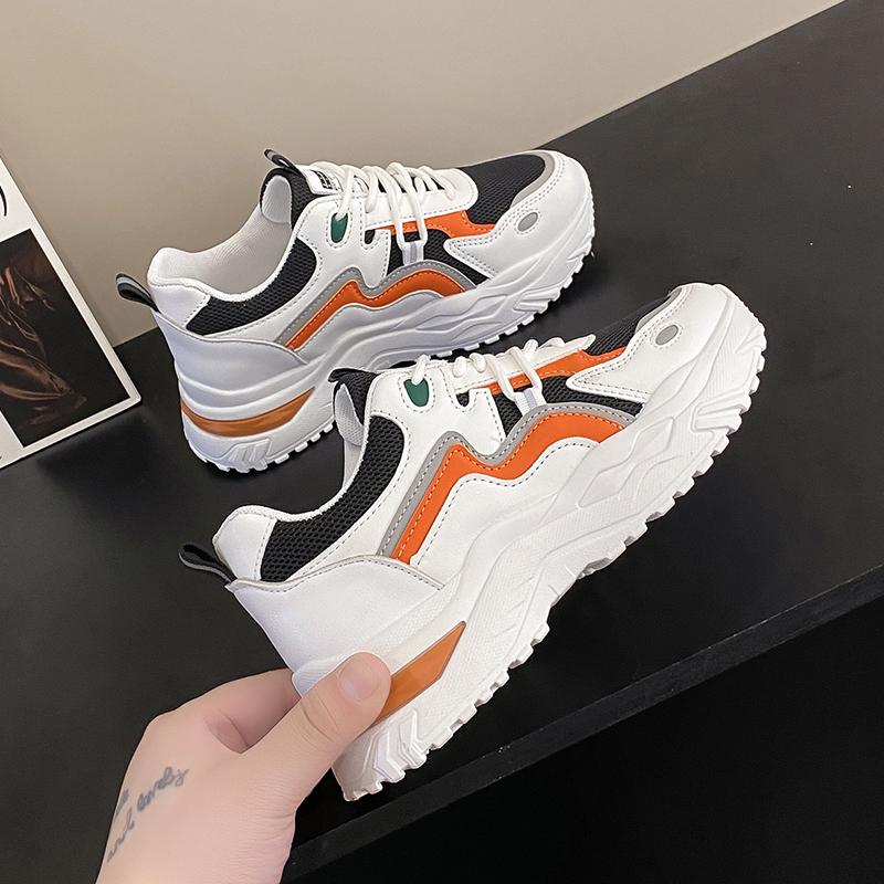 Father Shoes Women's Spring New Soft-soled Muffin Gauze Breathable Tie Color Lady Casual Sports Shoes