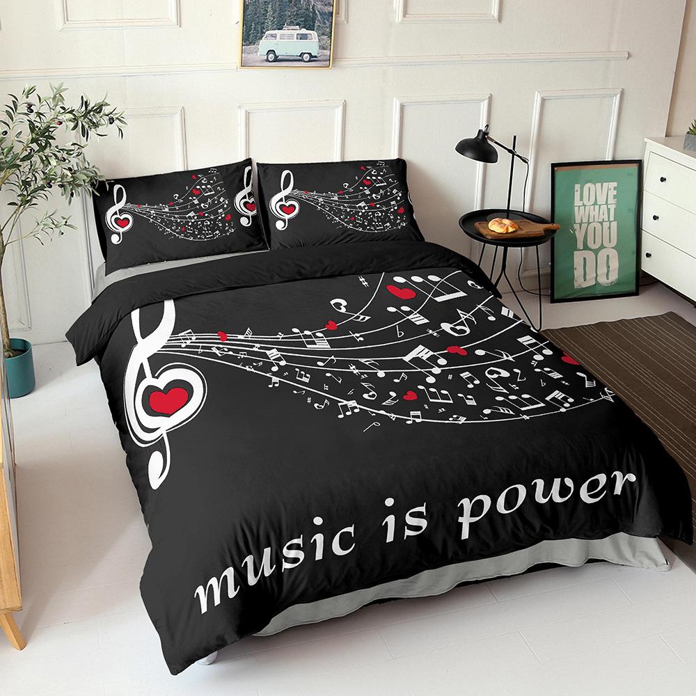 Black Gothic Music Note Bedding Set 3D Printed Skin-Friendly Brushed King Queen Twin Size Duvet Cover Set for Bedroom Decoration