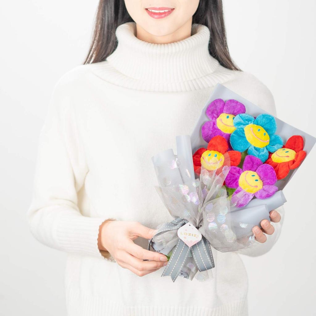LOZIZI Smile Flower Plush Bouquet, Korean Artificial Never-Wilting Flowers, Gift for Birthday, Anniversary & Get Well, with Message Card, Purple