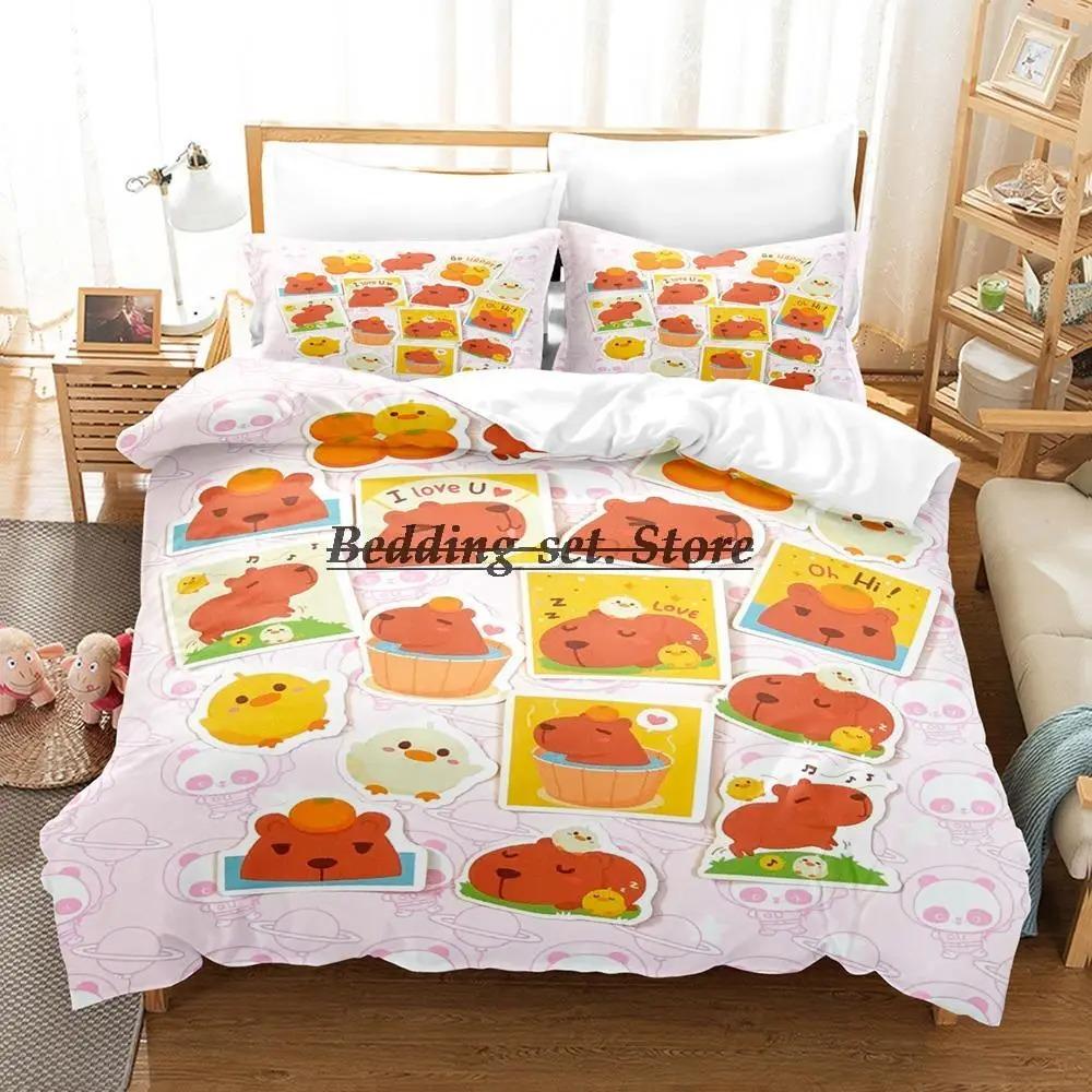 Kawaii Capybaras 3D Bedding Set Single Twin Full Queen King Size Soft Duvet Cover Anime Bed Sheet Set for Adult Kids