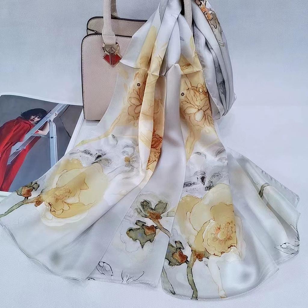 Hochwertiger 100% Seiden Schal Tuch Hijab Wickeltuch Damen Blumig Frühling Sommer Strand Seiden Schals