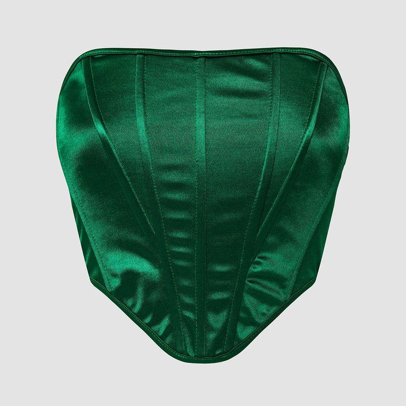 

Ebay Glossy Tube Top with Rhombus Pattern, Exposed Navel and Back, European and American Style Fishbone Waist-Cinching Corset-Style Camisole 385 Dark green M
