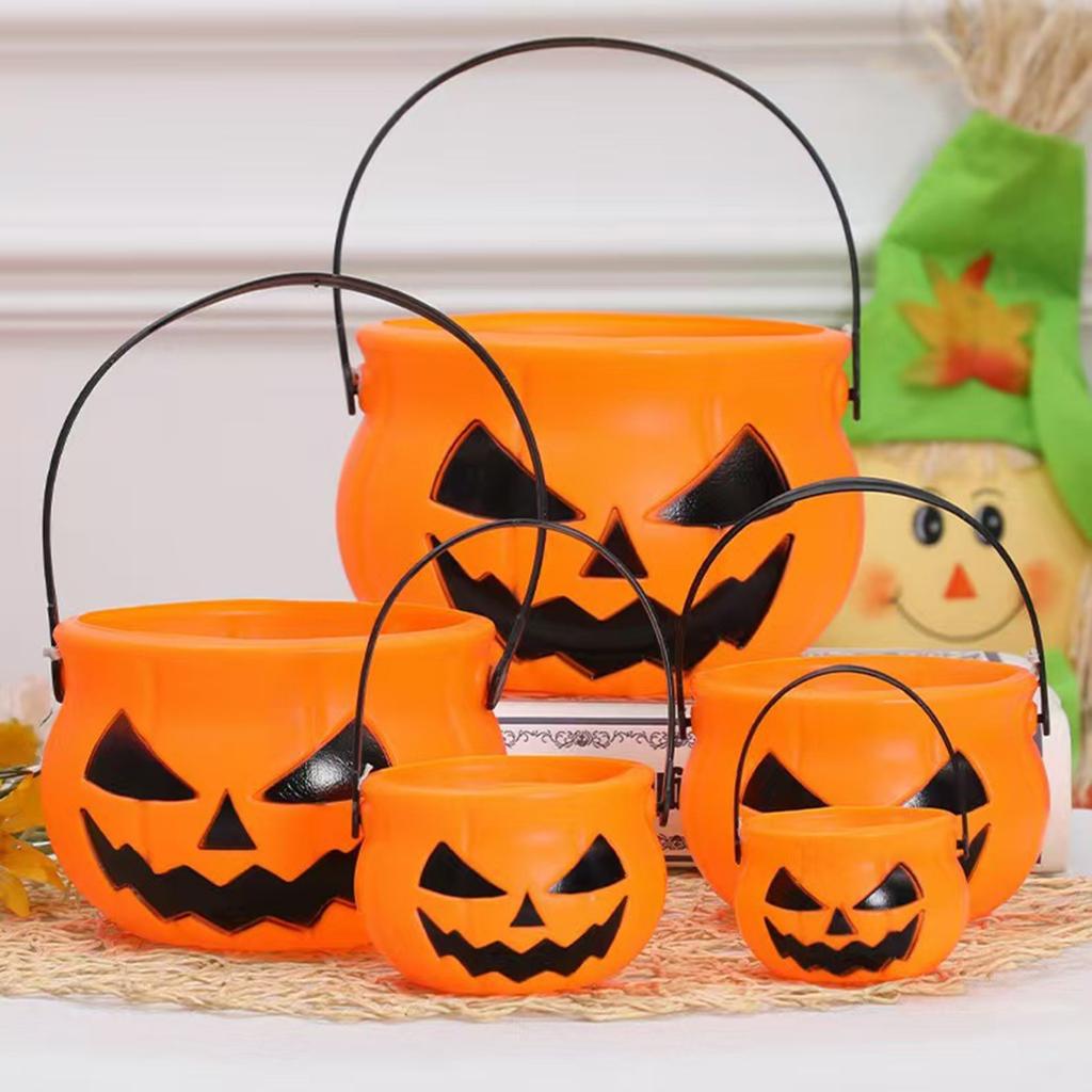 Halloween Pumpkin Bucket Portable Candy Jar With Lid(Five-piece Pumpkin Bucket)