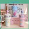 Cartoon Style Insulation Cup For Girls With Large Capacity And Builtin Straw For Home Use