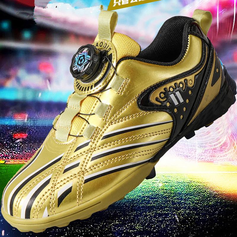 Gold Children'S Rotating Buckle Football Shoes Men'S And Women'S Sports Shoes Broken Nails Primary School Students Game Training Shoes