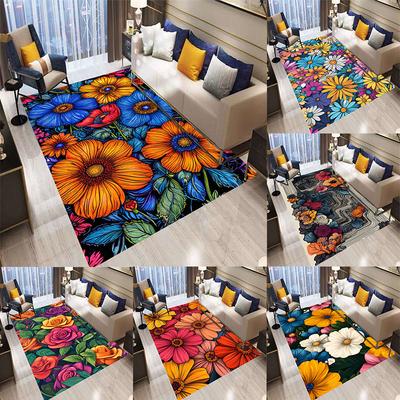 Tappeto Stile Retrò Boemo con Fiori Colorati per Soggiorno Divano Camera da Letto Cucina Zerbino Antiscivolo Lavabile Decorazione Casa