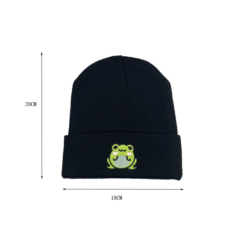 1pcs Frog Hat Unisex Winter Autumn Warm Women Knitted Cap For Men Fashion Funny Cartoon Beanie Hat With Embroidery Ski Caps Blac