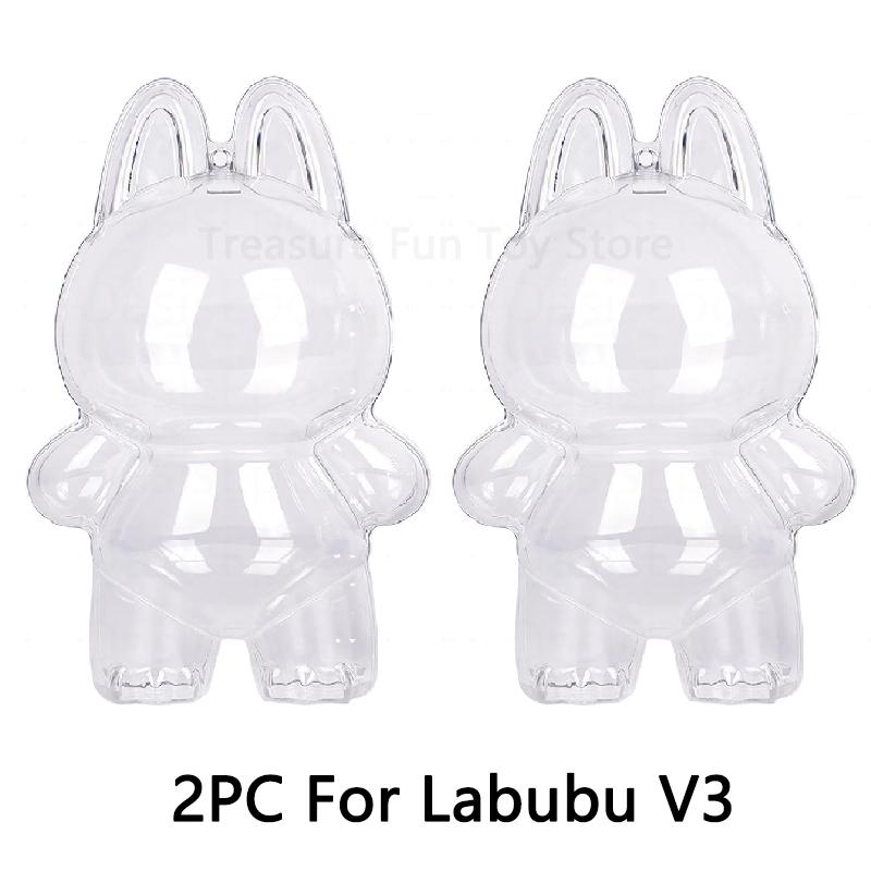 1-3 pcs Protective Case Cover for Labubu Doll V1 V2 V3V4,Plastic Acrylic Display Case for Standing and Seat Series with Keychain