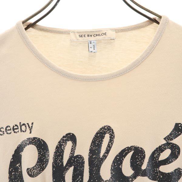 SEE BY CHLOE Logo Print Long Sleeve T-shirt 38 Beige Ron T Women Used