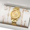 5PCs/Set Women Fashion Stainless Steel Watch Golden Color Quartz Watch With  Butterfly Bracelet Set