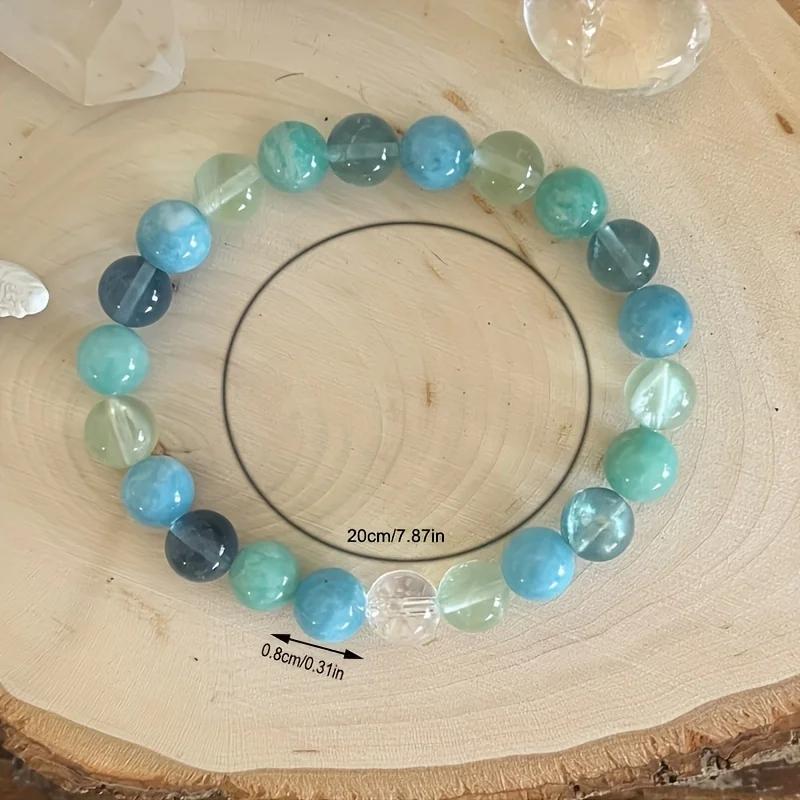 Emotional Healing and Inner Strength Fluorite Aquamarine and Amazonite 8mm Stone Bracelet Stress Relief Jewelry Gift