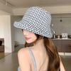 Spring and summer new simple plaid sunshade bucket hat women's casual versatile face small foldable big brim sunscreen hat tide