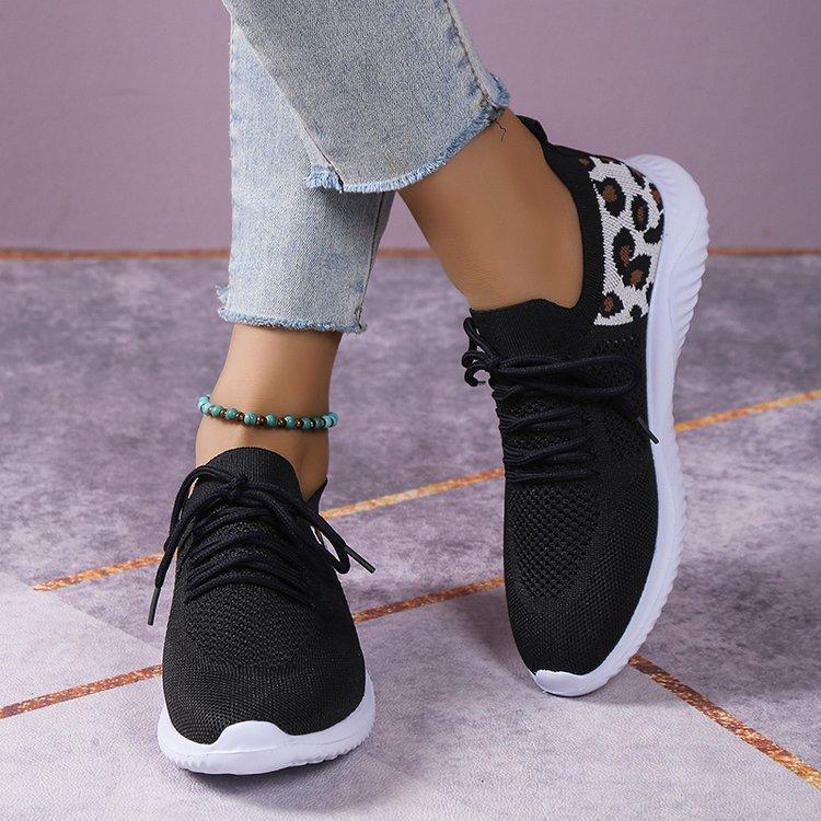 Women's Flat-bottomed Casual Sports Single Shoes, New Round Head Lace-up Fashion Mesh Shoes