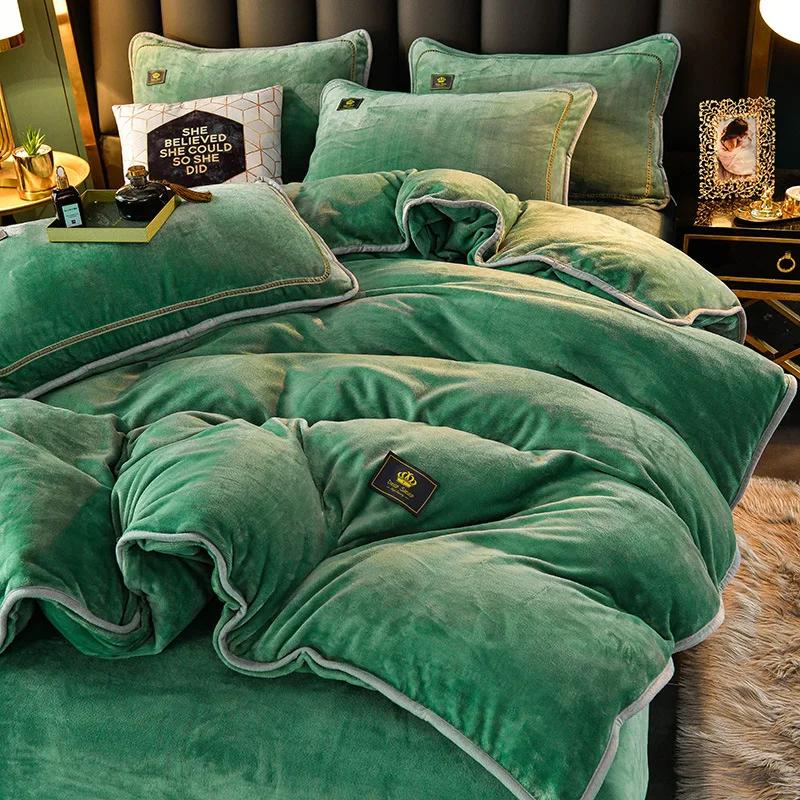 Winter Milk Fleece Supper Ultra-thick Bedding Set Queen King Size Warm Duvet Cover Set Warmth Comforter Quilt Cover Bedsheet Set