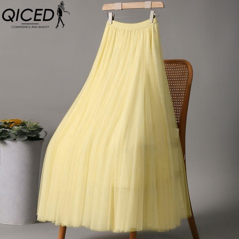 

QICED 28 цветов Женская модная повседневная летняя весенняя юбка XL светло-желтого