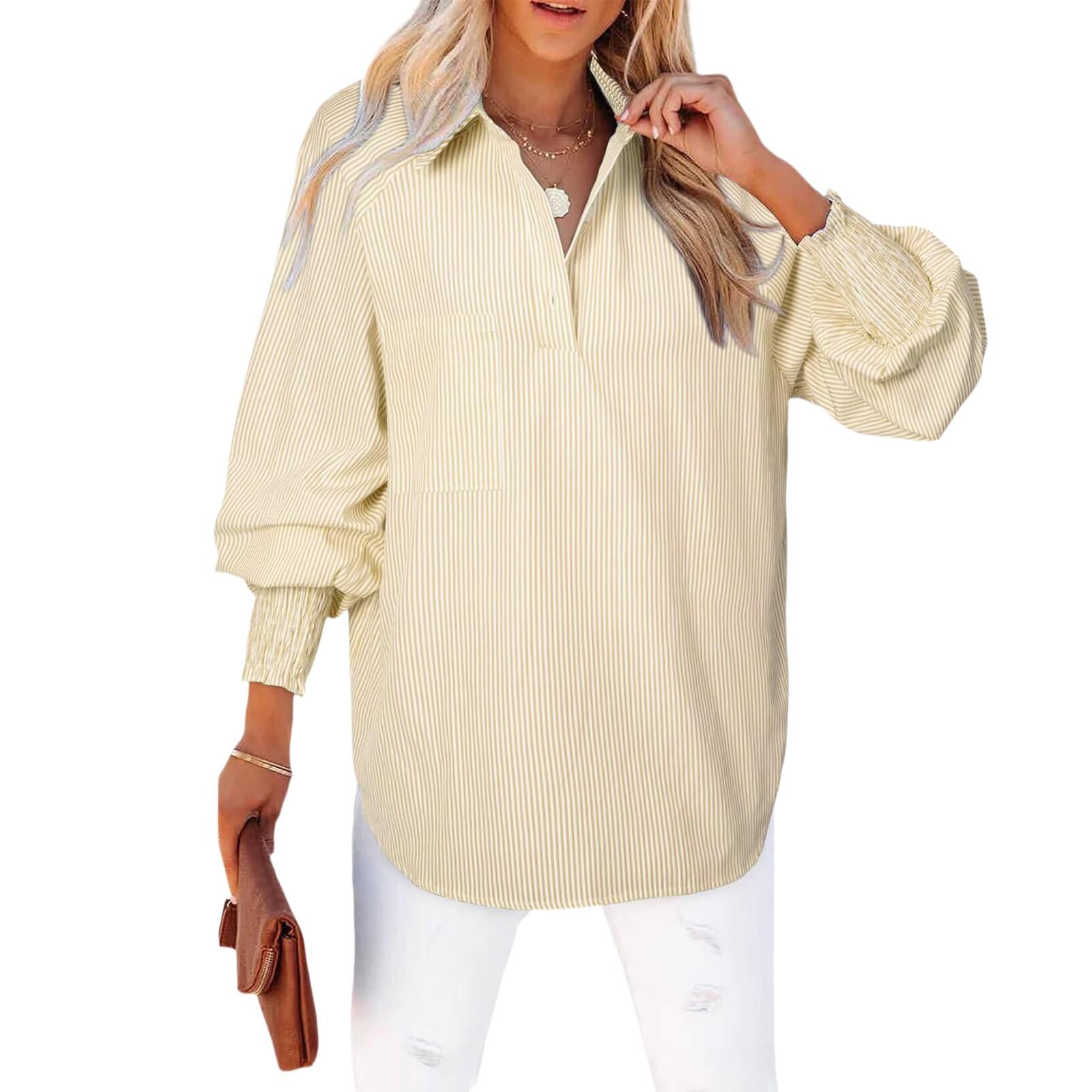 

Женская рубашка с длинным рукавом, однотонная, в полоску, повседневный свободный топ XL жёлтый