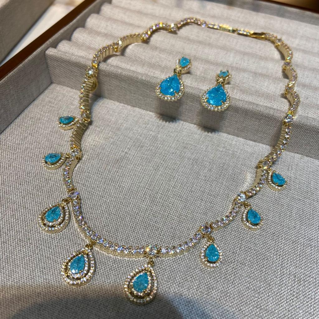 Italian Seiko Simple High-End Ice Flower Zirconium Vintage High Jewelry Set Paraipa Necklace Ear