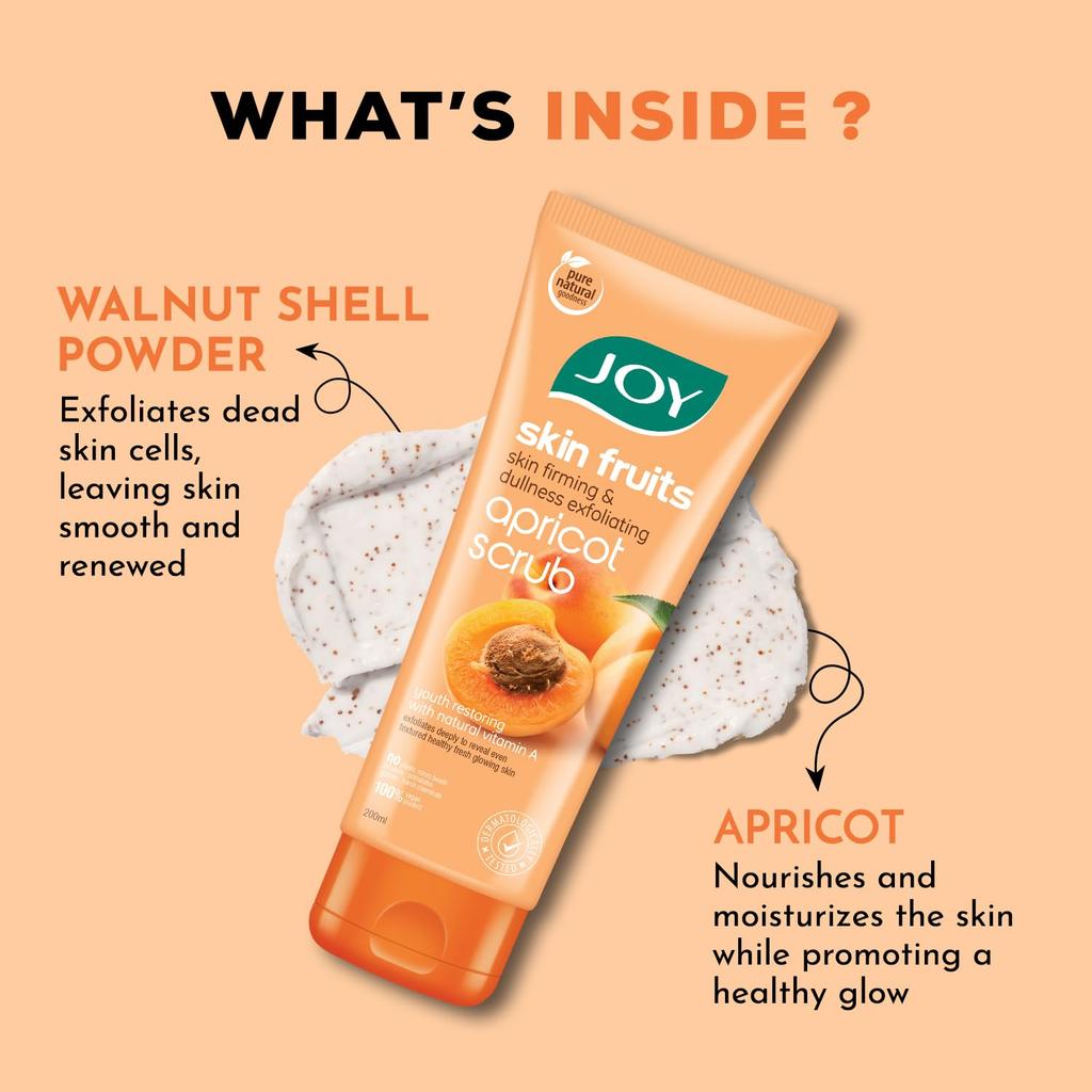 JOY Apricot & Walnut Face Body Scrub 200ml Pack of 1 | Exfoliating Blackhead Remover For Glowing Skin