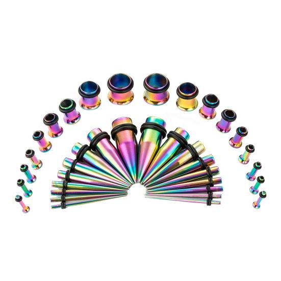 Kit 36 buc. conuri pentru dilatarea urechii, dilatatoare din oțel inoxidabil, bijuterii pentru piercing corporal