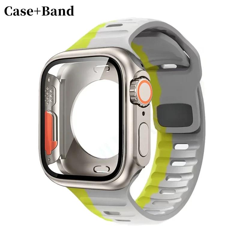 Case+Strap For Apple Watch Band 45mm 44mm 41 42 46mm Smart Silicone Bracelet Iwatch Series 5 6 Se 7 8 9 10 Change To Ultra Case