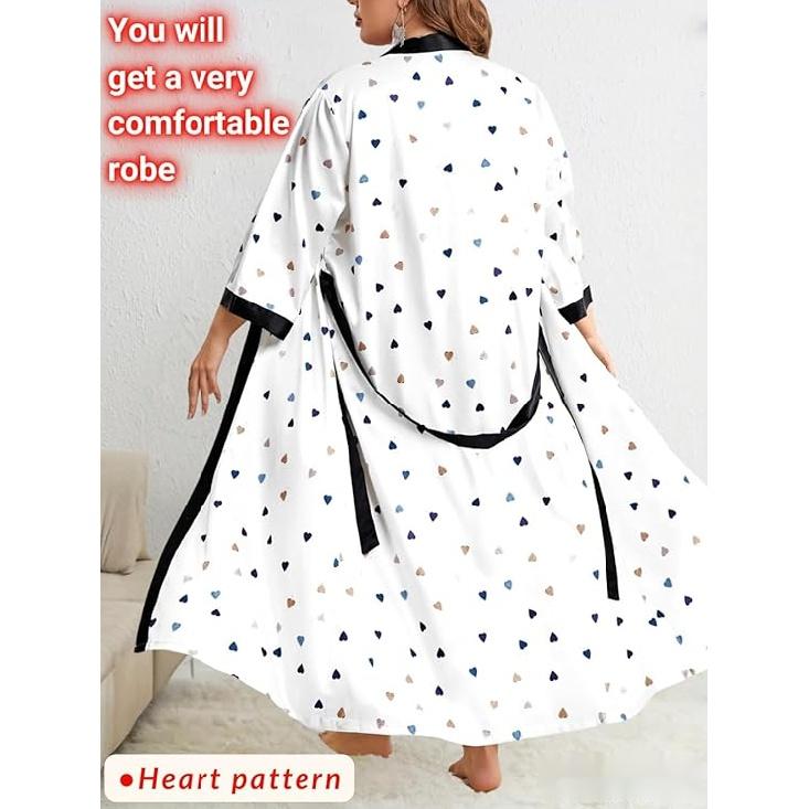 Women's Plus Size Valentines Robe, Sexy Satin Robe Long Sleepwear