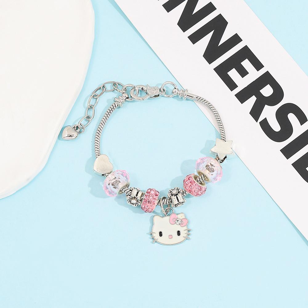 Braccialetto Charm Cartoon Hello Kitty con Perline in Lega di Zinco per Regali e Accessori