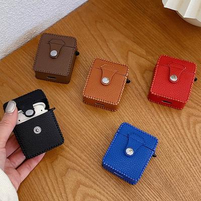 Funda de cuero con patrón de lichi de lujo para Apple AirPods 1/2/Pro, bolsa protectora para auriculares, funda de caja de carga para AirPod 3 2021