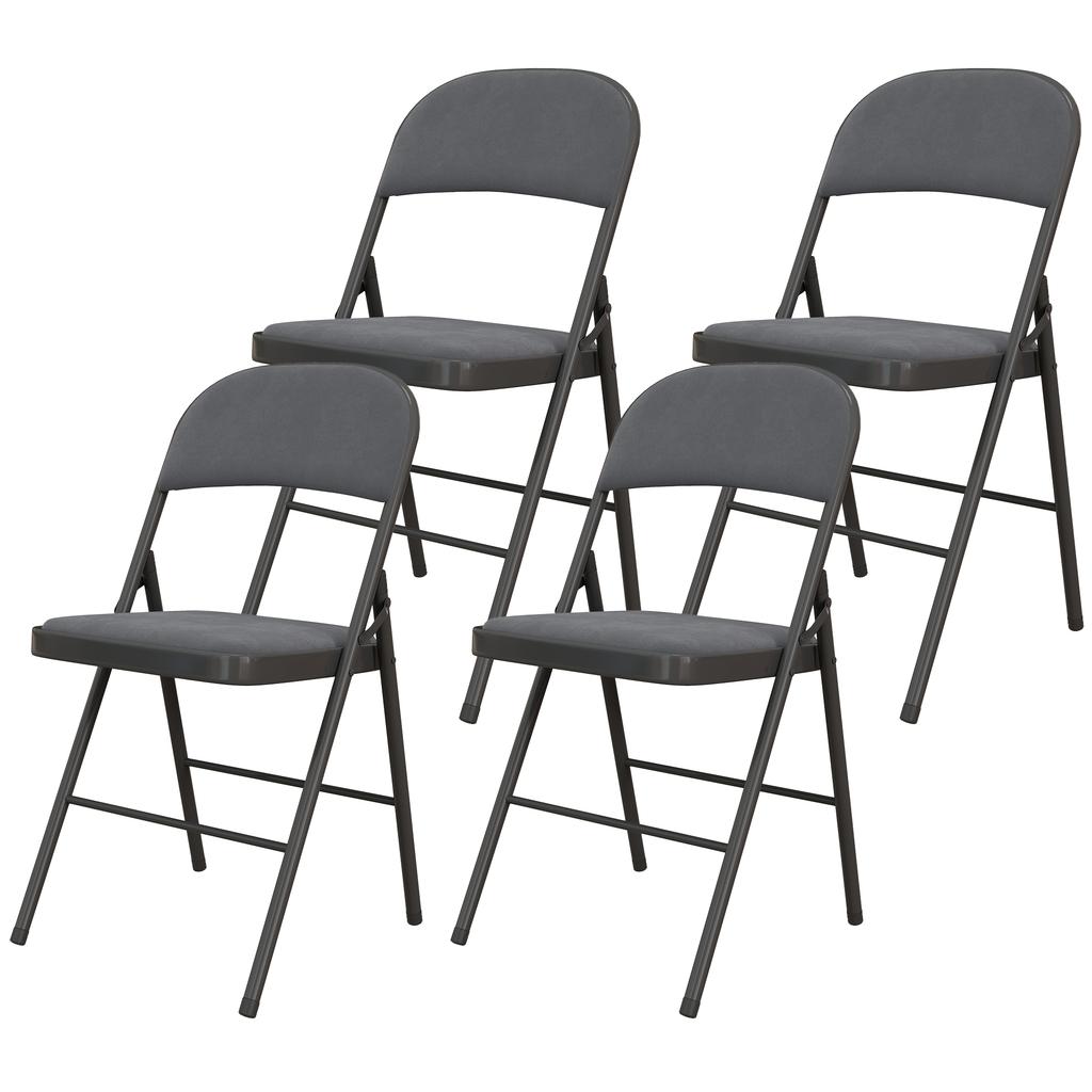 Folding Indoor Chairs, Set of 4, Velvet Seats, Steel Frame, Dark Grey