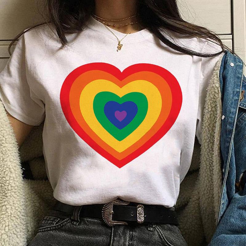 Women Casual T Shirt Womens Fashion Cute Love Print Harajuku Female Basic Short Sleeve T-Shirt White Simple Tshirts Tops Tshirt