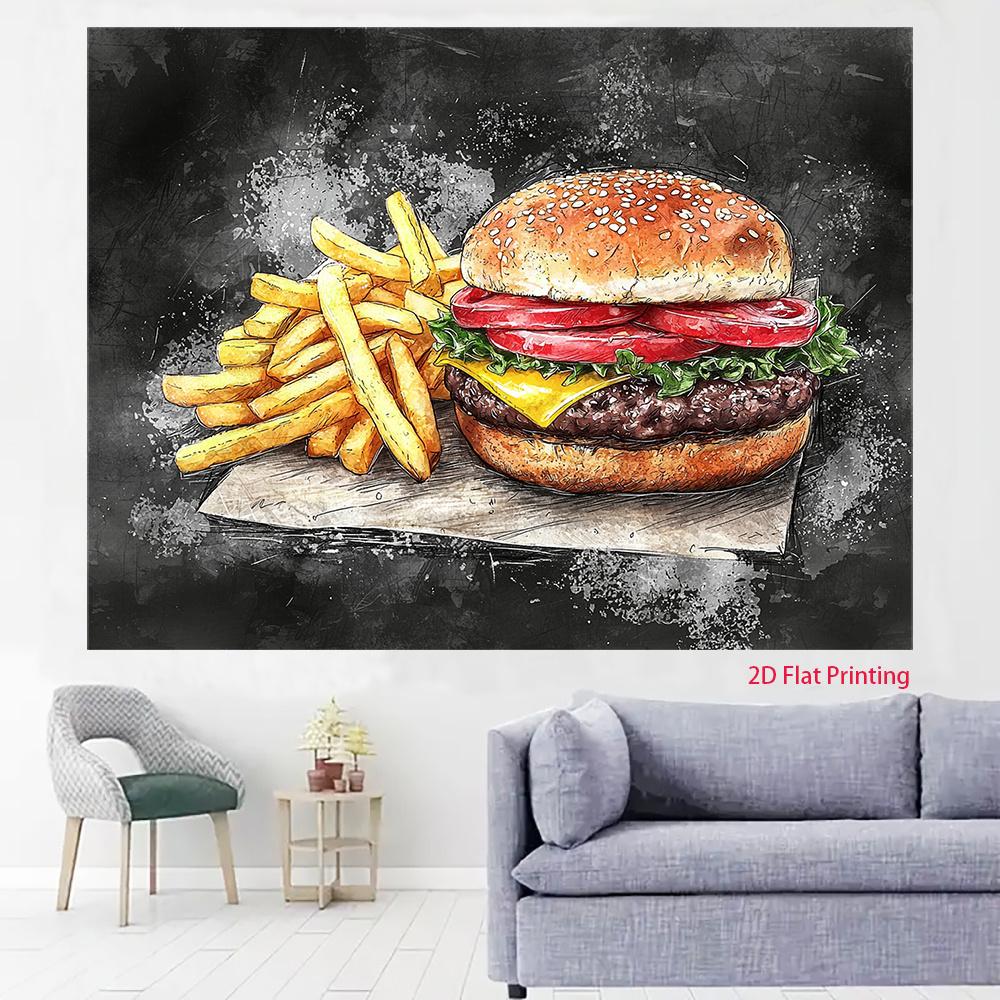 2D plane 1 cheeseburger and fries with juicy burger and fries design (as the picture,100x150cm)